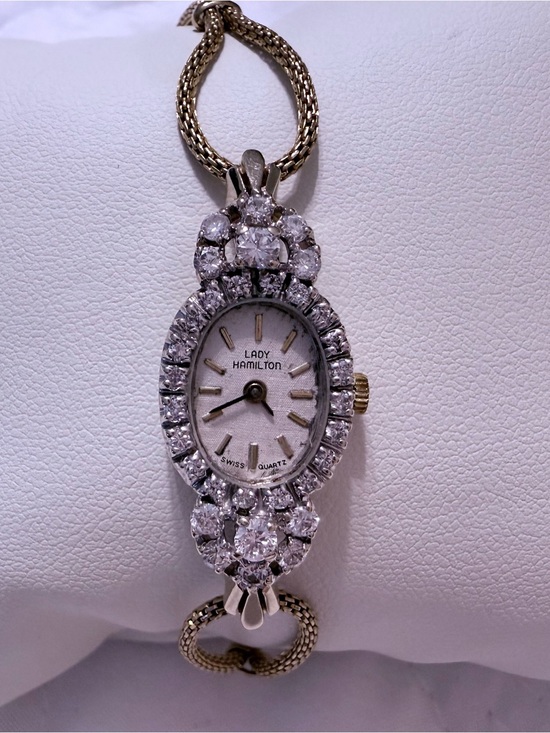 Hamilton Accessories - VINTAGE Lady Hamilton 14K Solid Gold & Diamonds Oval Bracelet Watch